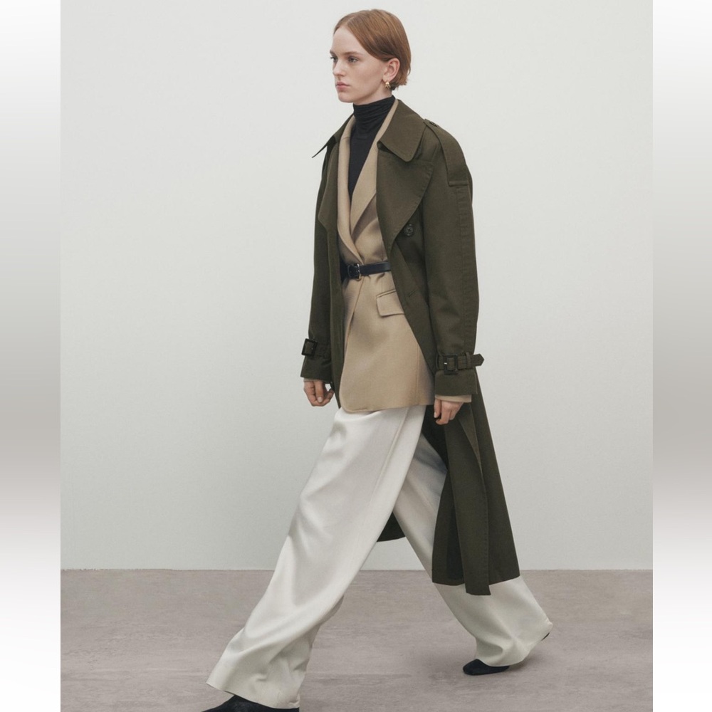 Massimo Duti Khaki Trench Coat with Belt
